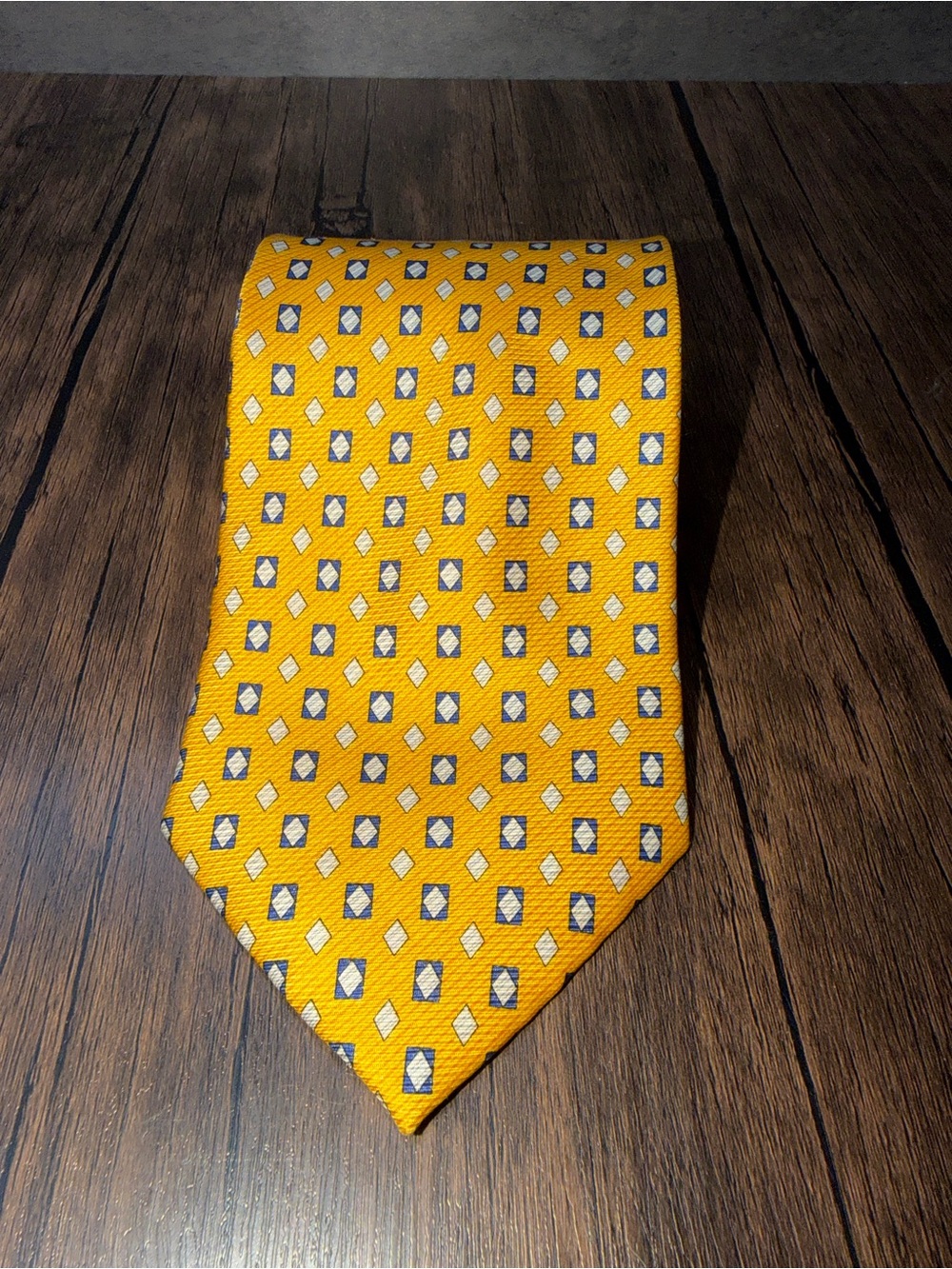 Christophe Paris Men's 100% Silk Tie Yellow Geometric Diamond Pattern